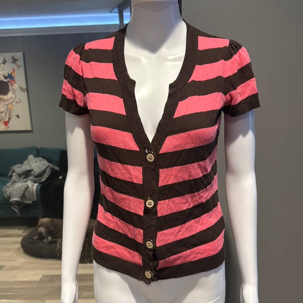 Pink and Brown Striped Cardigan